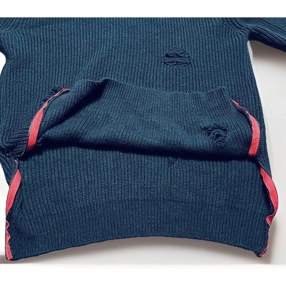 Rage Of A Rebellion Destroyed Sweater Zip Side Black‎ Edgy Grungy Shredded 2XL